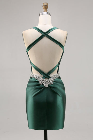 Corset Satin Bodycon Dark Green Cocktail Dress